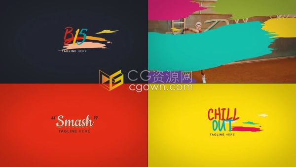 AE标志模板-艺术复古风五彩颜料流动笔刷动画LOGO显示