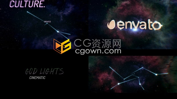 4K漂亮夜空发光点线连结空间感标题揭示企业标志LOGO片头-AE模板下载