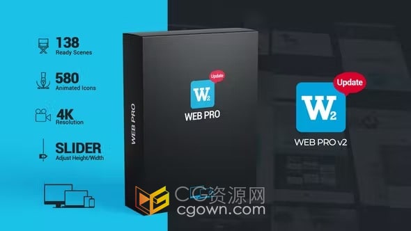 Web Pro v2 AE模板130个预制页面设计布局展示动画