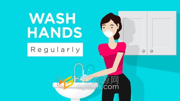 AE模板-女人卡通角色动画演示洗手解说视频效果