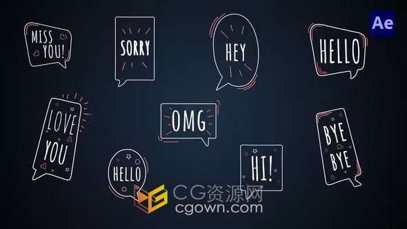 9组线条气泡对话文字标题动画-AE模板下载