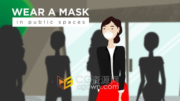 AE模板-卡通女性角色人物在公共场合解说视频动画制作