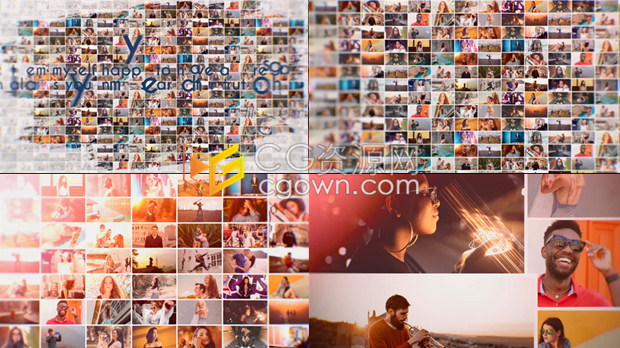 浪漫温馨美好回忆照片墙展示婚礼家庭成长相册优秀作品旅行幻灯片-AE模板