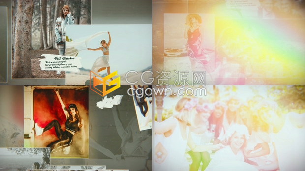 彩色光效三维视差效果笔刷遮罩标题动画美好回忆相册-AE模板下载