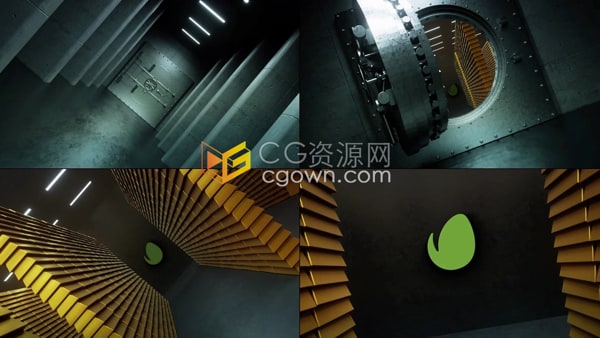 AE标志模板-3D保险库解锁场景金融概念银行储蓄业务投资安全LOGO显示