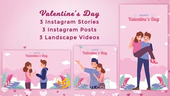 情人节浪漫情侣卡通MG动画视频AE模板