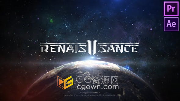 AE模板-太空星云夜景地球动画背景视频金属标题宣传预告片