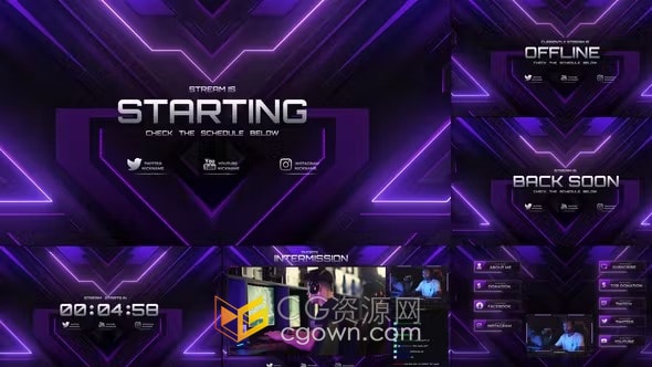 社交媒体网络视频流媒体游戏直播屏幕窗口包装-AE模板