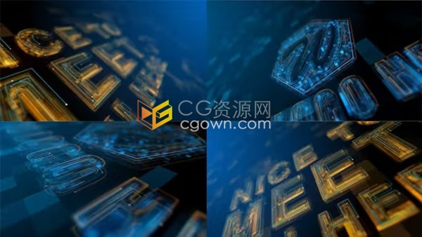 AE科技片头模板-3D玻璃线条描边高科技成长线标志LOGO动画