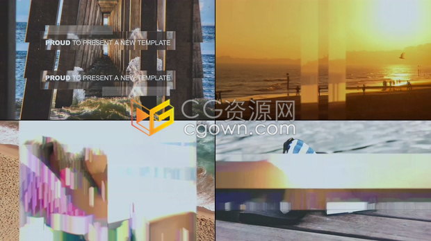 图片分割滑动转场效果散焦优雅照片动画幻灯片视频效果-AE模板下载