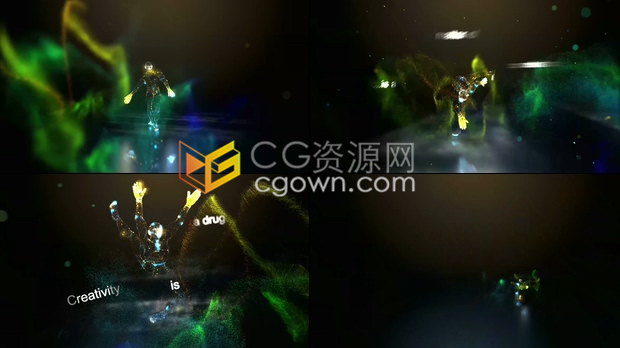 创意发光剪影舞者轻盈舞动粒子演绎标题艺术感片头动画-AE模板下载