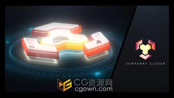 科技片头AE模板发光线条绘制3D技术标志构建动画