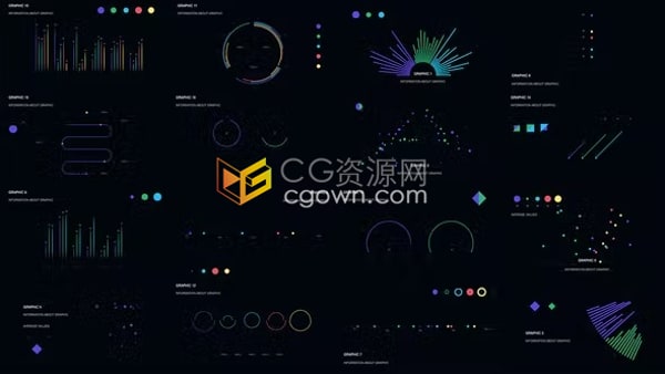 AE信息图表模板-16个创意数据统计报告可视化图形动画