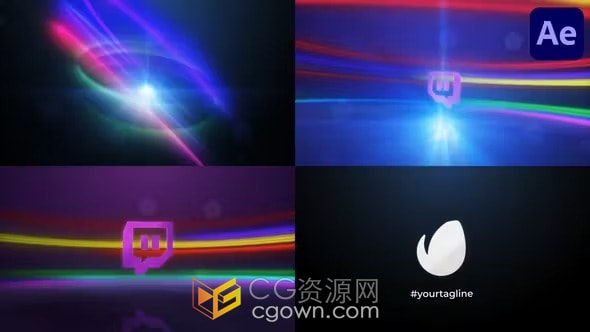 彩色线条旋转形成螺旋霓虹灯风格圆圈标志动画-AE模板