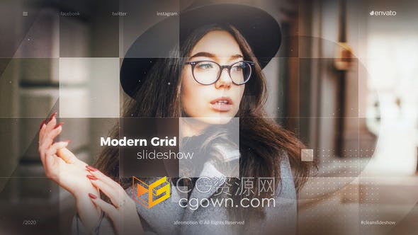 AE模板-现代网格马赛克动态遮罩照片vlog幻灯片宣传视频