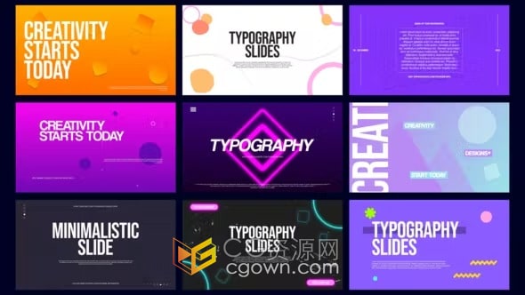 Typography Slides AE模板9组创意排版介绍幻灯片视频