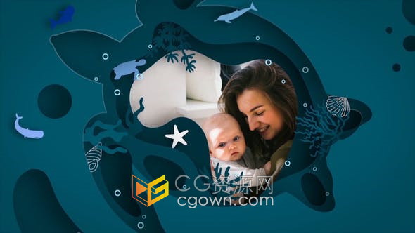 AE模板-空间剪纸插画视频相册爱情婴儿妈妈父亲孩子回忆幻灯片