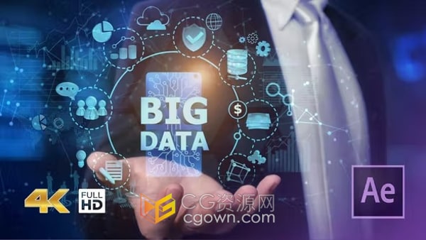 AE科技片头模板-商务人士张开手大数据Big Data全息图展示