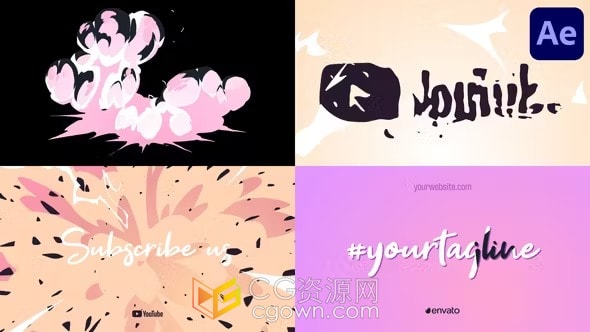 手绘卡通动画爆炸烟雾效果MG图形视频片头-AE模板