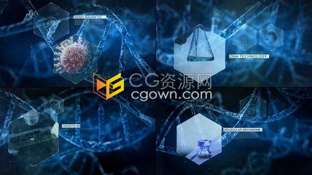 生物医学DNA双螺旋结构动画背景展示细胞病毒分析研究医疗高科技演示视频-AE模板