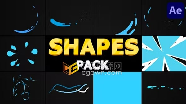 AE模板-2D卡通液体飞溅水波浪喷雾流动图形动画包Shapes Pack