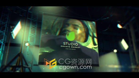 AE模板-电影工作室介绍视频片头三维舞台场景投影视频画面效果