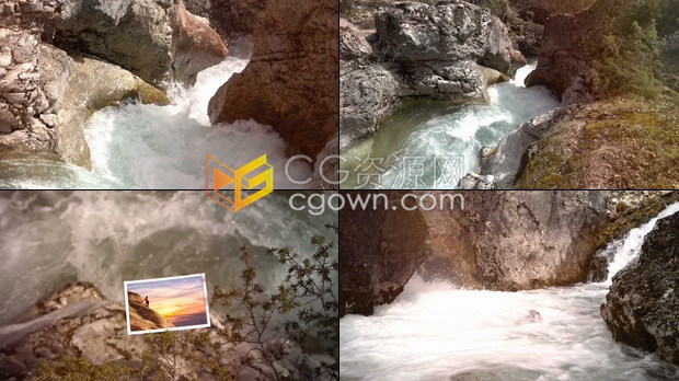 实拍视频结合真实自然场景摆放展示照片冒险旅行婚礼假期视频相册-AE模板