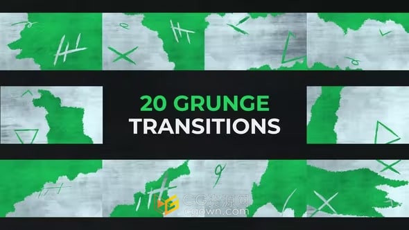 Grunge Transitions AE转场模板20组复古纹理遮罩视频过渡