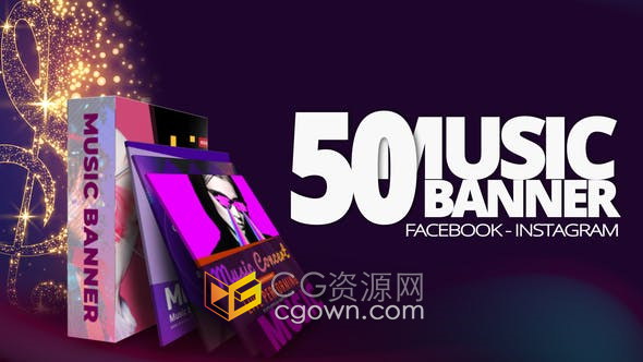 AE模板-50 Music Banners音乐专辑MV发行宣传封面设计媒体小视频动画
