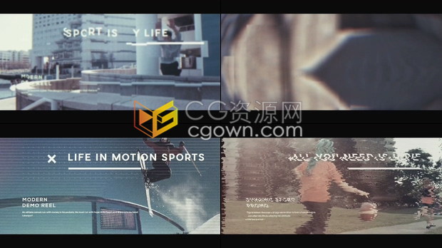 制作极限运动体育健身动态故障多种炫酷过渡效果促销幻灯片-AE模板下载