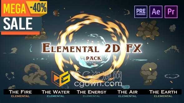 1000+组2D卡通手绘FX动画水火烟雾爆炸能量灰尘风特效转场元素-视频素材/AE模板/PR预设