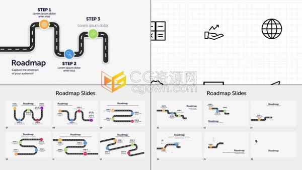 AE模板-51种路线图信息图表幻灯片100个动画图标