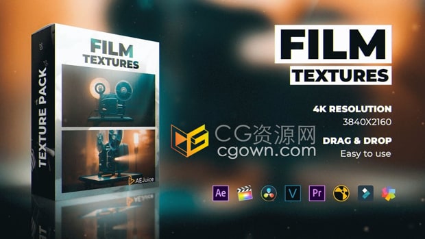 AE模板/视频素材-复古电影胶片灼烧闪烁颗粒刮痕纹理视觉特效动画 Film Textures