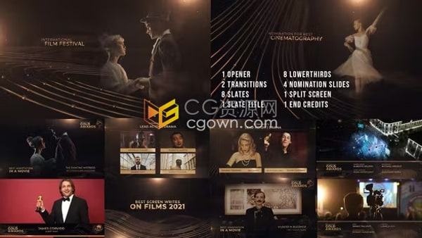 高端大气经典优雅金奖节目颁奖典礼年会活动晚会包装AE模板