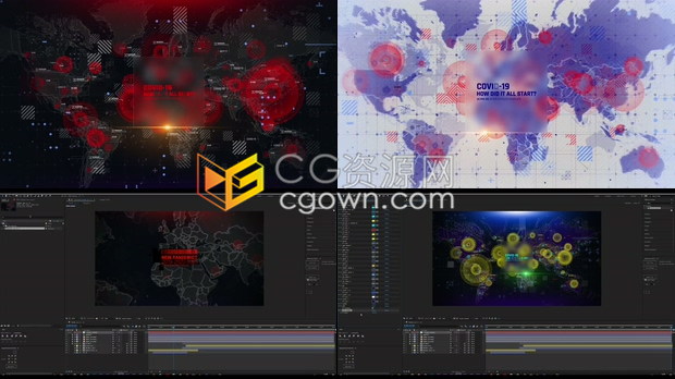 HUD界面病毒图谱COVID-19新型冠状病毒肺炎感染医学数字揭幕战-AE模板