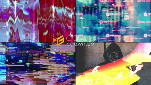 AE转场模板-170个赛博朋克风vhs像素损坏独特故障效果Glitch Transitions Pack