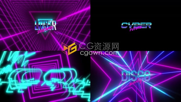AE标志模板-复古霓虹灯徽标disco夜总会LED屏幕Retrowave Logo