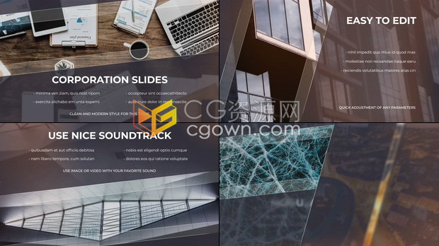 现代商业宣传片简约线条过渡展示干净半透明公司图文幻灯片-AE模板下载