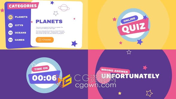 AE模板-儿童调查测验问题问答答案卡通图形动画设计视频