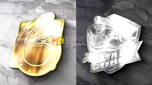 AE标志模板-逼真金属光泽闪亮金色Metal Logo片头
