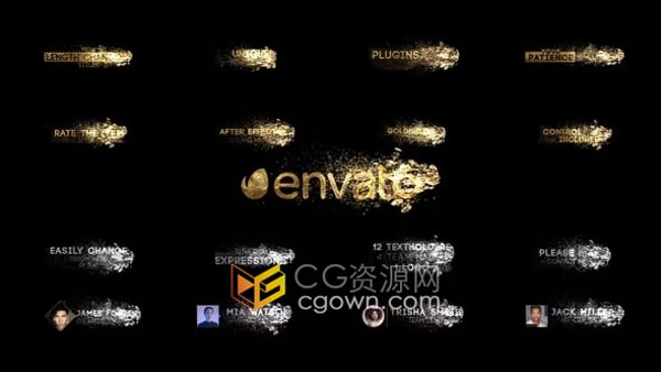 AE粒子字幕模板炫丽金银色实用粒子标题名称Corporate Golden Titles V.4