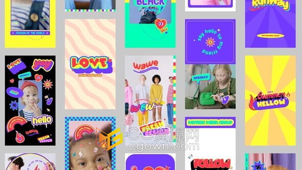 AE模板-卡通贴纸可爱字幕设计包装vlog抖音短视频制作