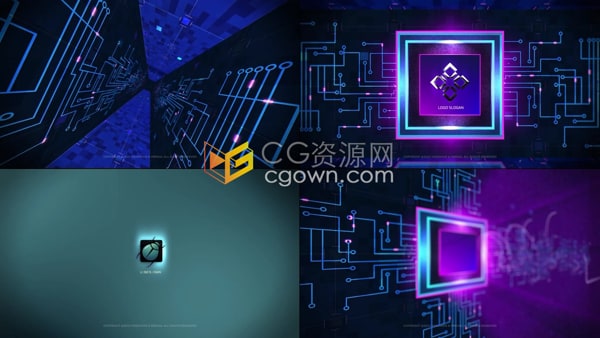 AE片头模板-数字电路标志显示3D数码高科技LOGO动画