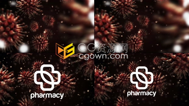 深色主题展示显微镜下惊人的病毒动画新型冠状病毒医疗健康标志片头-AE模板