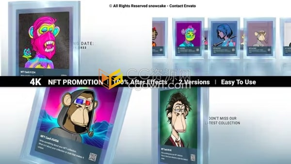 AE模板-虚拟交易卡片式动画产品展示不可替代令牌NFT推广