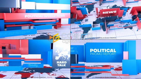世界要闻政治经济报告新闻节目网络直播开场新闻片头AE模板
