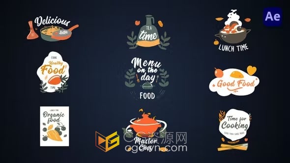 烹饪主题标题美食文字图形动画-AE模板
