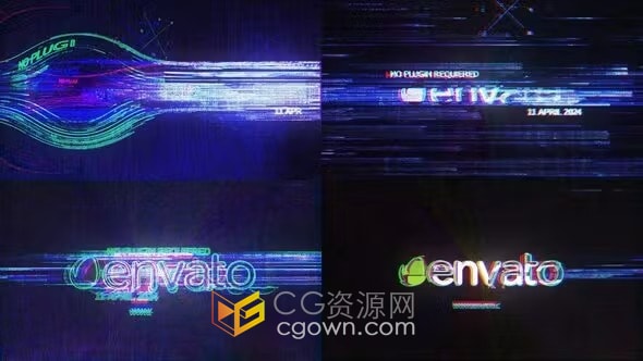 AE模板-现代抽象故障能量线数据传送带动画效果标志片头