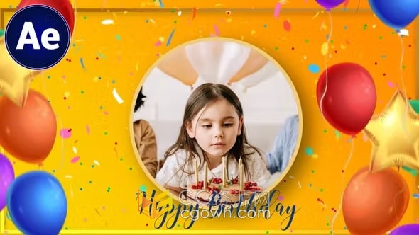 五彩纸屑庆祝视频生日相册-AE模板