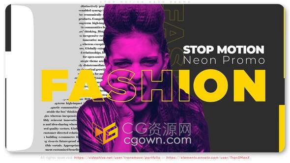 AE模板-定格动画霓虹灯设计风格视频片头Stop Motion Neon Promo